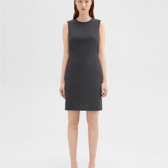 Theory Sleeveless Fitted Dress in Good Wool in Charcoal Melange - Picture 2 of 5